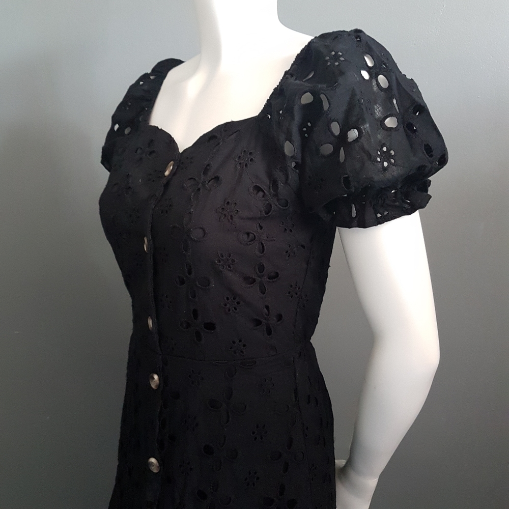 Monteau Black Eyelet Puff Sleeve Mini Dress - Picture 9 of 12